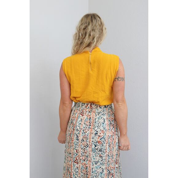 1980's Vintage Norton McNaughton Clay & Teal Skirt ~ Women's XS to SM ~Midi Day - Picture 8 of 10